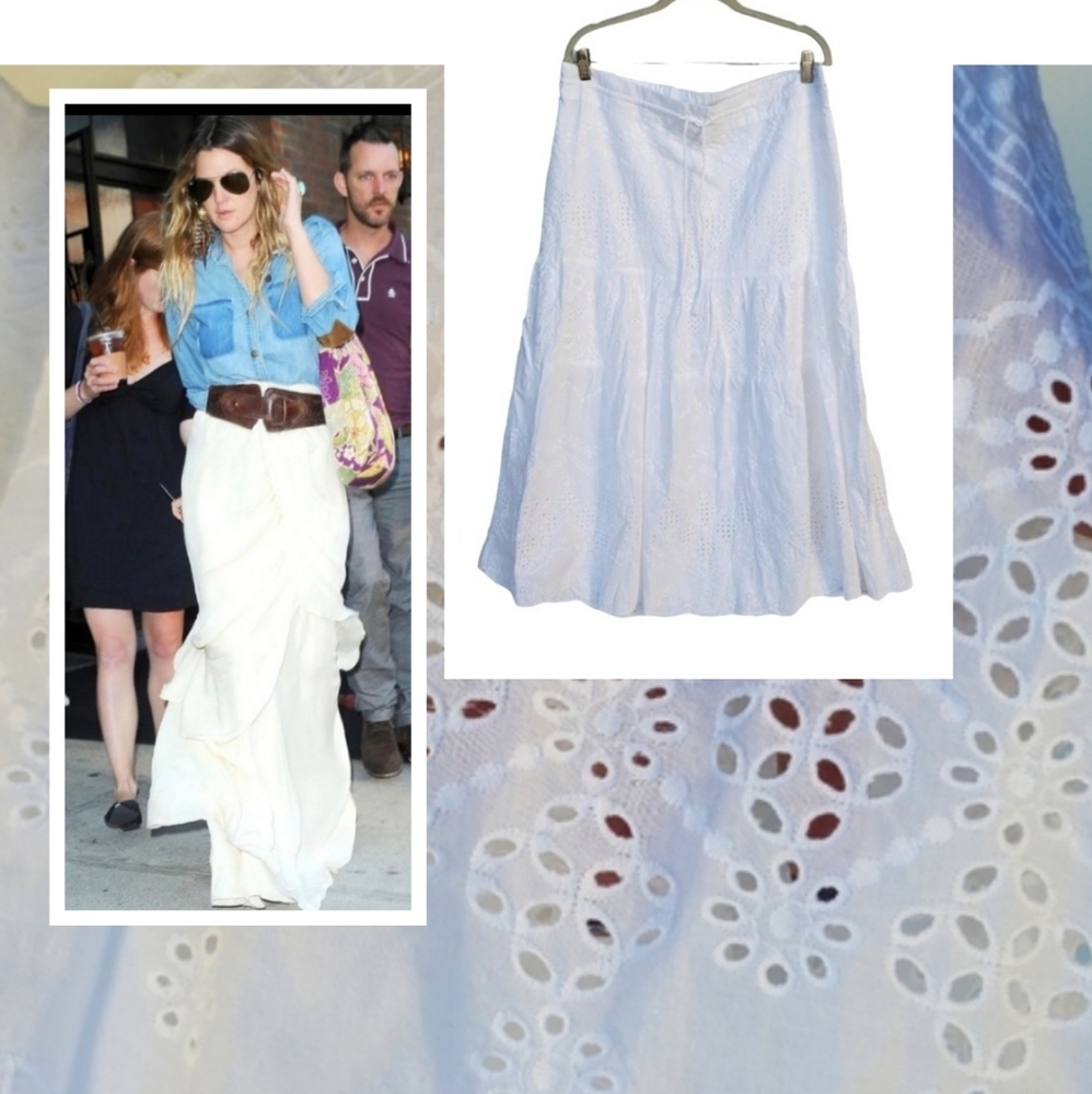 Sundance Boho Eyelet Skirt Embroidered Tiered Size L - Like NEW 'Bastilla' - Picture 1 of 16